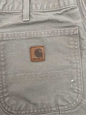 Carhartt Tan Cargo Pants with Brown Leather Logo Patch